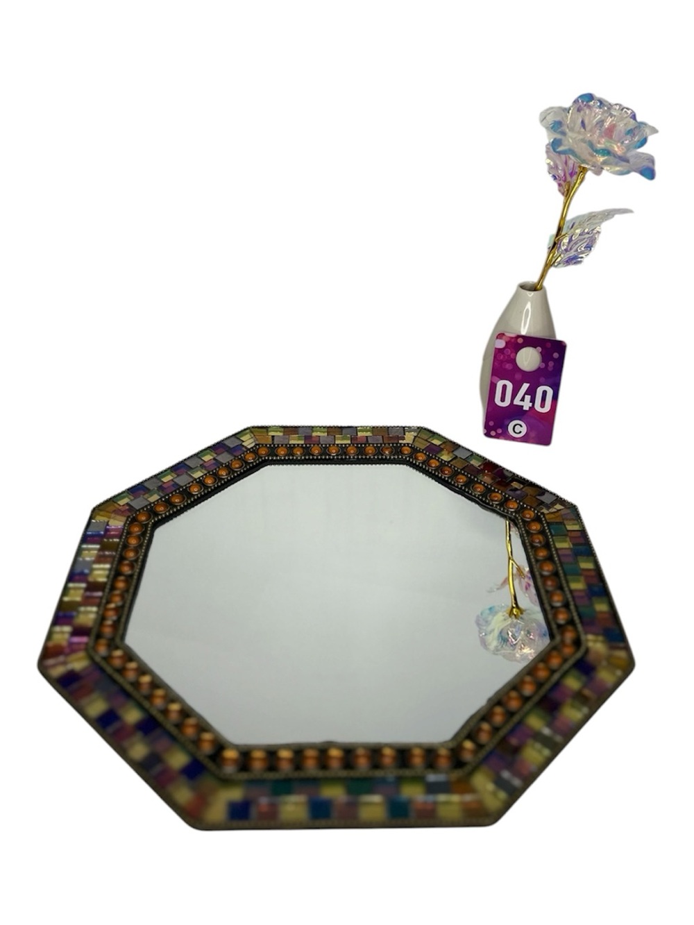 PartyLite Global Fusion  Octagonal Mosaic Wall Mirror/Tray Multicolor 12"